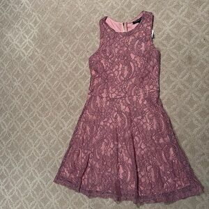 Miss Behave dusty pink lace T back dress